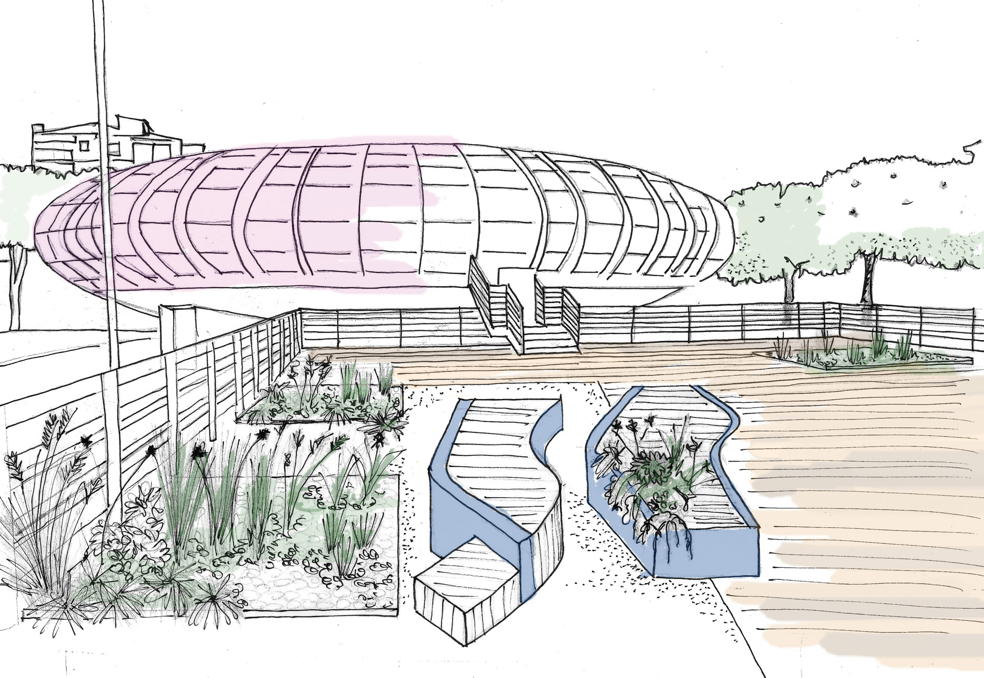 Disegno del progetto di uno spazio di incontro cittadino