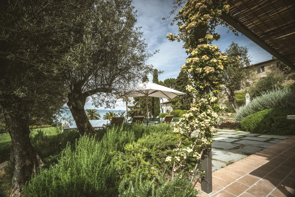 progetto piscina in giardino con rose